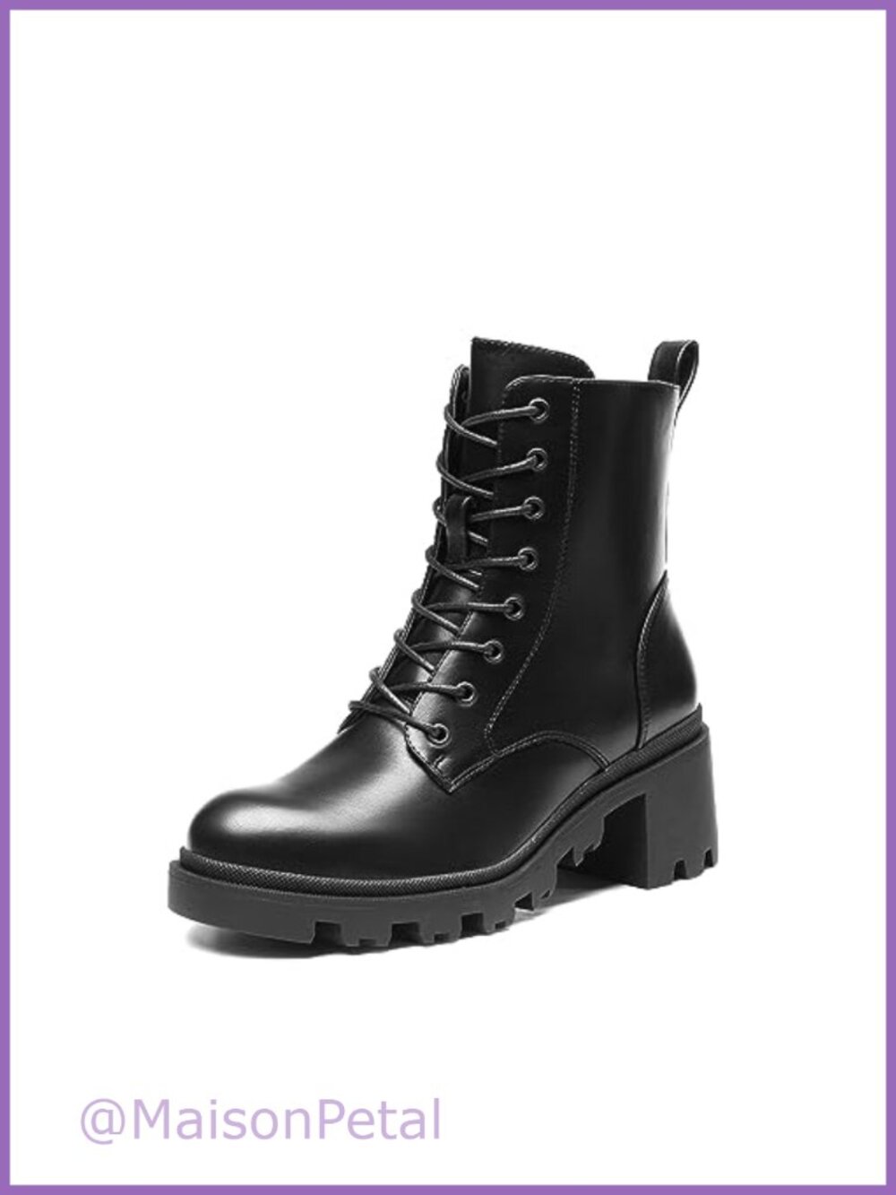 Women's Faux Leather Ankle Combat Boots Lace Up Block Heel